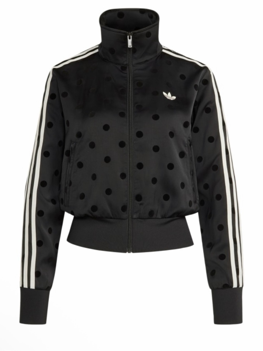 adidas Originals Black Polka Dot Track SatinBomber Jacket with White Stripes